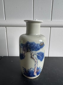 Chinese Green Glazed Blue And White Porcelain China Vase