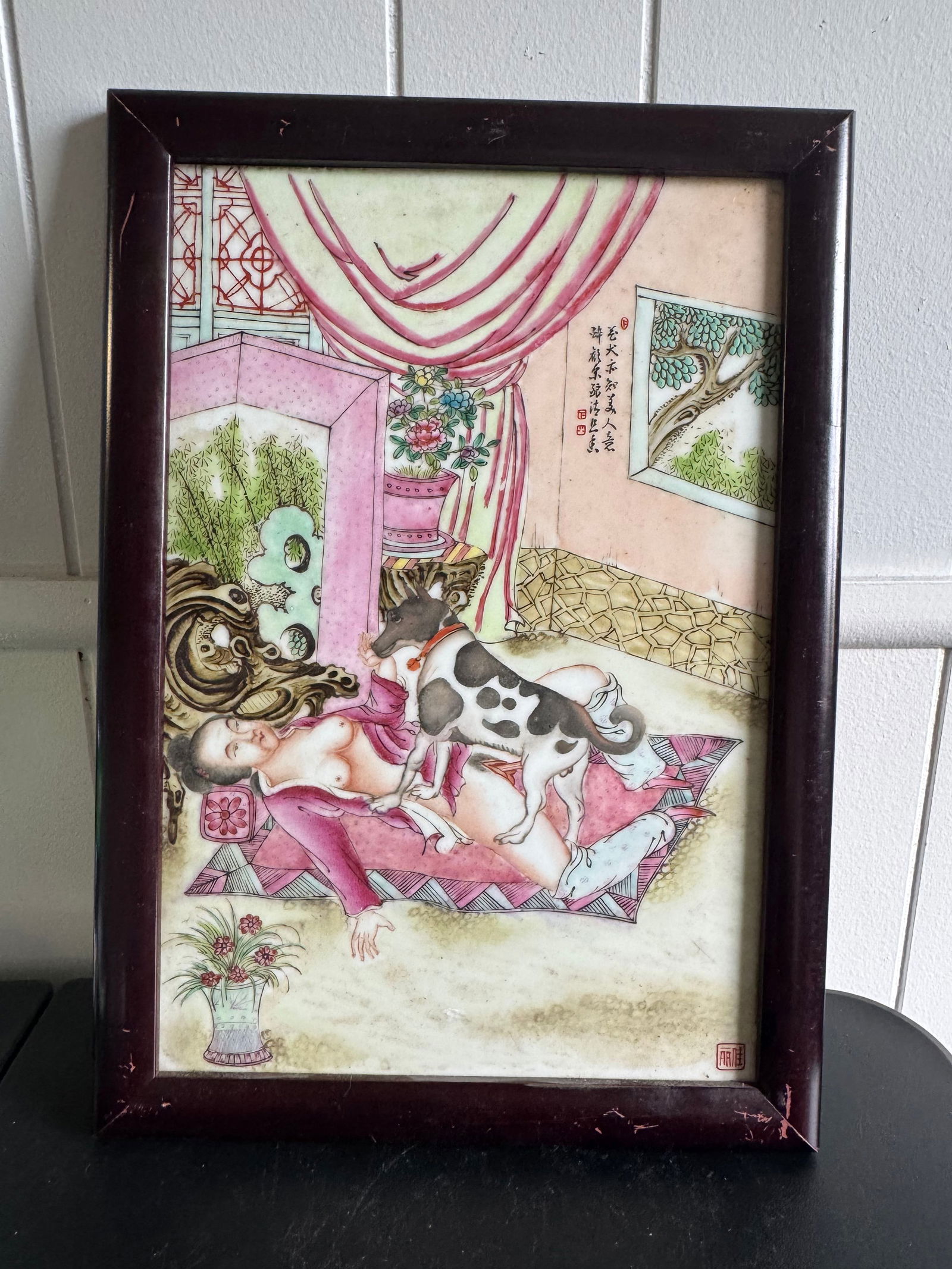 Chinese Famille Rose Porcelain Plaque Framed (1 of 5)