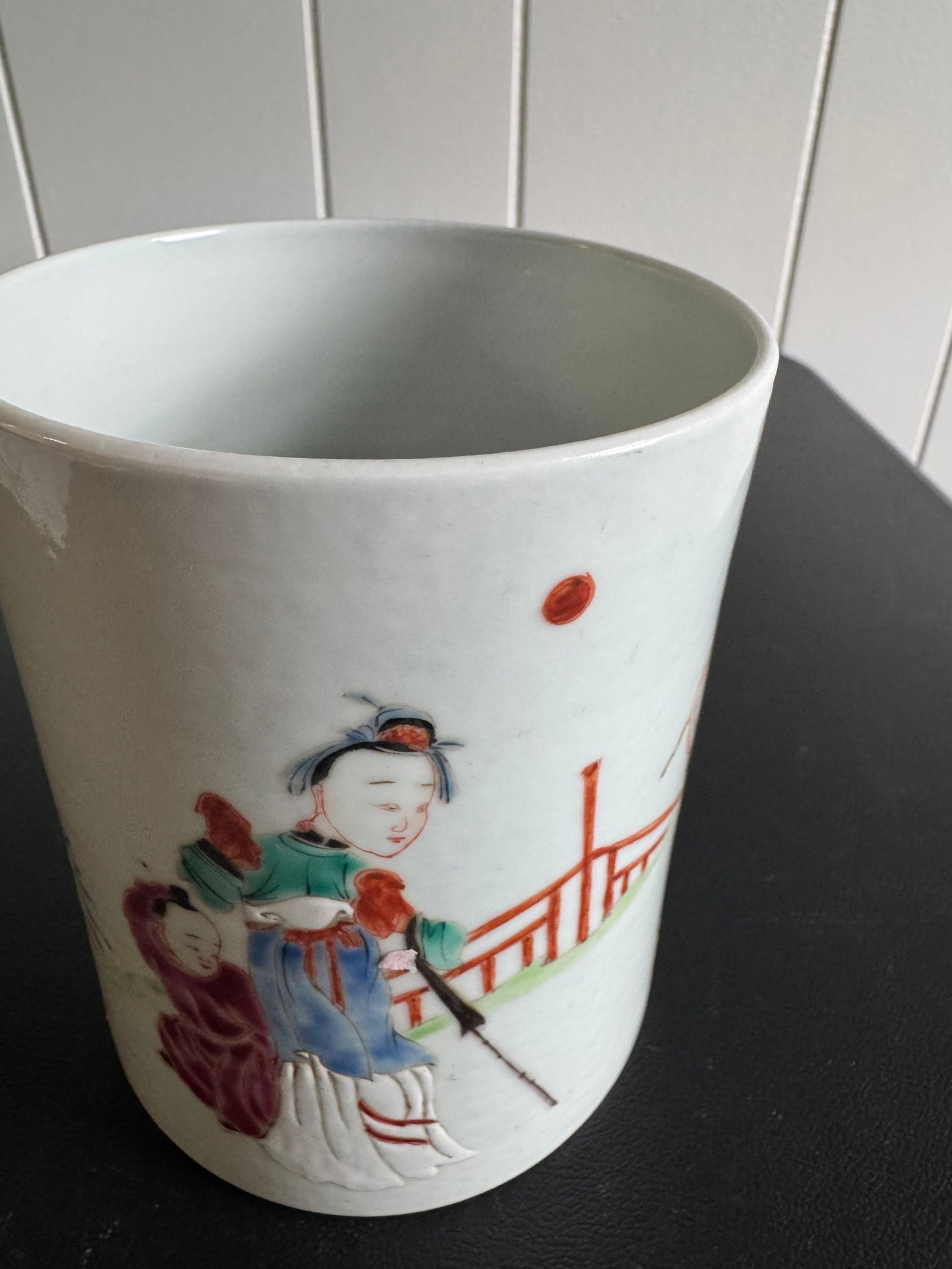 Chinese Enameled Famille Rose Scene Porcelain Brush Pot China Vase: Size: 5 inches/ 12.6 cm. Provenance: From Allentown PA collector. We can offer Affordable, Reliable packing and shipping to all over the world for most items, generally save 10% than UPS store or more