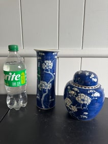 Set Of 2 Chinese Blue And White Plum Blossom China Vases