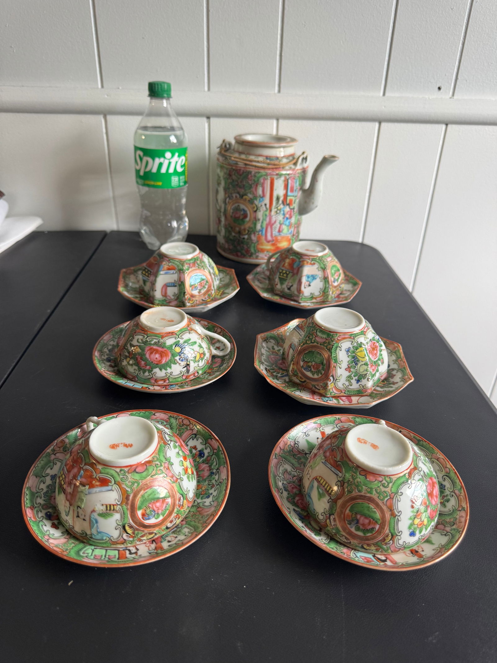 Set Of Chinese Enameled Famille Rose Porcelain Teapot, Cups And Saucers (1 of 14)