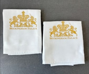 Set 2 Royal Collection Buckingham Palace Tea Towel Lion Unicorn Crown Gold NWOT