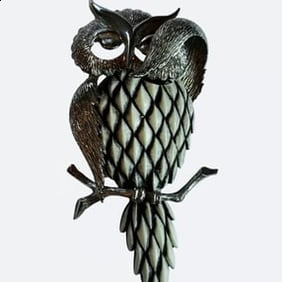 Vintage Owl Necklace Pendant XL Silver Tone