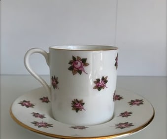 Aynsley Danbury Mint English Bone China Floral Demitasse Cup & Saucer Pink Roses
