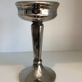 Pottery Barn Silver Plated Pedestal Candle Pillar Holder Metal 7" Modern