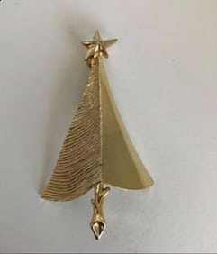 Vintage Christmas Tree Brooch Pin Mid Cent Modernist 1950s, 1960s Gold Tone