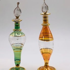 Hand Blown Perfume Bottles Pair Lot 2 Glass Art Green Gold: Size: 5.5 inches/ cm. Provenance: From Bear DE collector. We can offer Affordable, Reliable packing and shipping to all over the world for most items, generally save 10% than UPS store or more, feel f