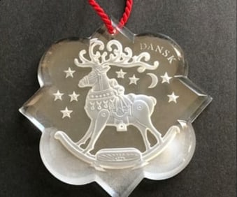 Vintage Dansk Crystal Christmas Holiday Ornament Reindeer Frosted 2 7/8"
