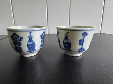 Pair Of Chinese Blue And White Porcelain China Cup Six Characters Mark