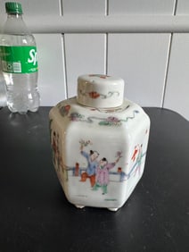 Chinese Famille Rose Scene Porcelain Ginger Jar With Lid