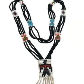 Native American Necklace Eagle Beads Handmade Arrows Black Red Green