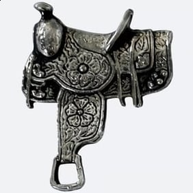 Vtg Western Saddle Bolo Tie Clip Metal Silver Small Cowboy Cowgirl