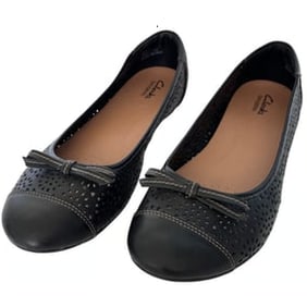 Clarks Bendables Leather Ballet Flats Size 11 Black Comfort Perforated Excellent