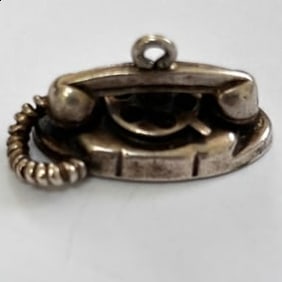 Vintage Sterling Telephone Charm Pendant Rotary Phone Moves