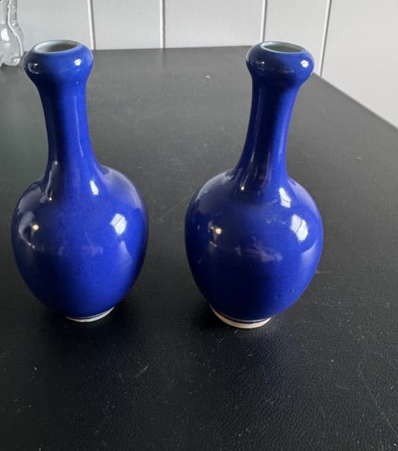 Pair Chinese Blue Glazed Porcelain China Vases: Size: 4.7 inches/ 12 cm. Provenance: From Wilmington DE collector. We can offer Affordable, Reliable packing and shipping to all over the world for most items, generally save 10% than UPS store or mor