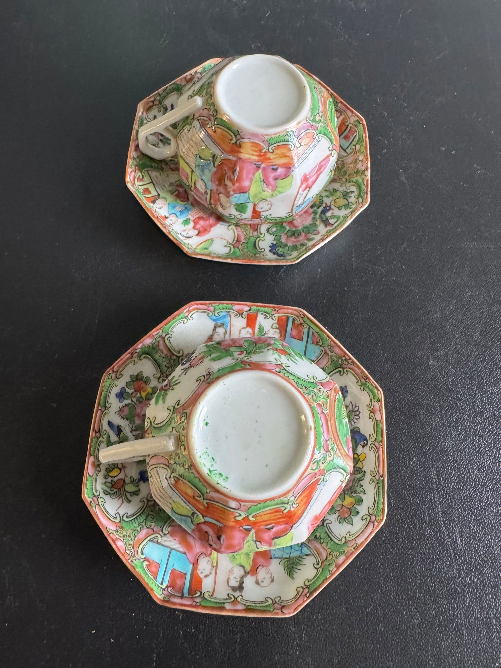 Pair Chinese Famille Rose Egg Shell Porcelain Cups & Saucers (1 of 6)