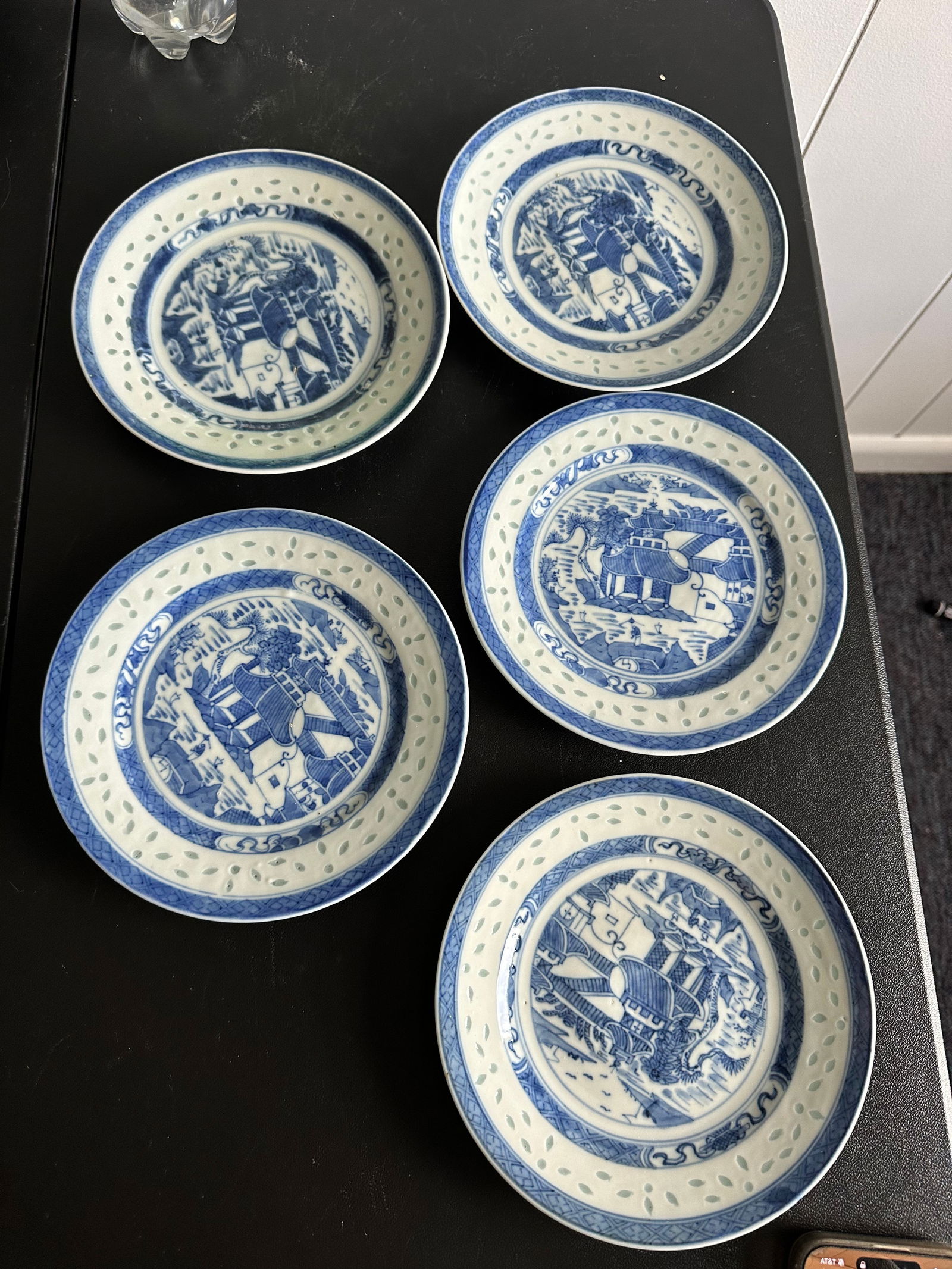Set Of 5 Chinese Antique Blue And White Porcelain NANKING Plates (1 of 5)