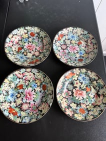 Set Of 4 Chinese Enamel Famille Rose Porcelain Plates