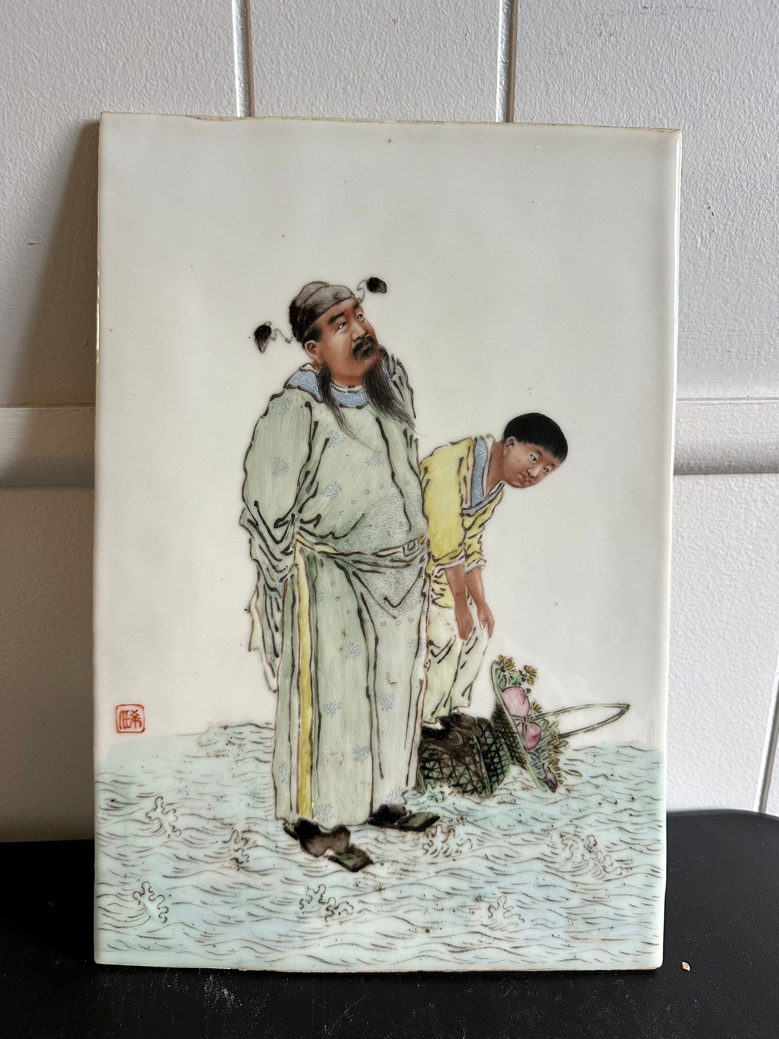 Chinese Enameled Famille Rose Figures Scene Porcelain China Plaque (1 of 5)