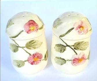 Vintage Ceramic Pink Green Flowers Salt & Pepper Shaker Set Made in Brazil 1635
