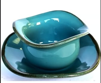 Southern Living Tuscan Tidbit Bowl and Saucer Set Turquoise Teal Blue Aqua