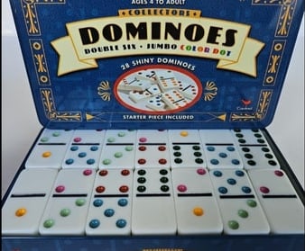 Vintage 1998 Jumbo Color Dot Dominoes Double Six 28 Collectors Cardinal 1950