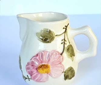 Vintage Ceramic Creamer Pink Floral Rose Design Hand Painted Made in Brazil 1636