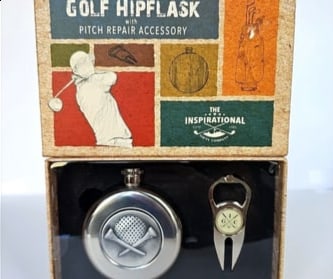 NIB Golf HipFlask 5 oz Stainless Steel with Pitch Repair Accessory Gift 1648