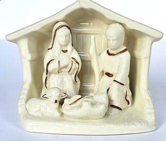 Mini Porcelain Nativity Christmas Figurine Gold Jesus Joseph Mary Lamb