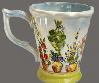 Ma Maison by TableTops Unlimited Coffee Mug Hand Painted Dario Farrucci 5.5"