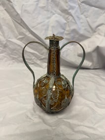Vintage Glass Vase With Metal Handles