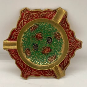Asian Enamelled Brass Ashtray Vintage Indian Design Colourful