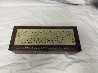 Chinese Antique White Jade Wooden Box