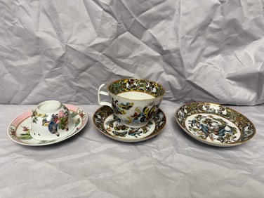 Set of 2 Chinese Famille Rose Porcelain China Tea Cups And Saucer and one more saucer