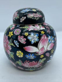 Chinese ginger jar floral on black ground