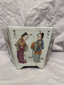Chinese Enameled Famille Rose Porcelain Large Hexagonal flower pot