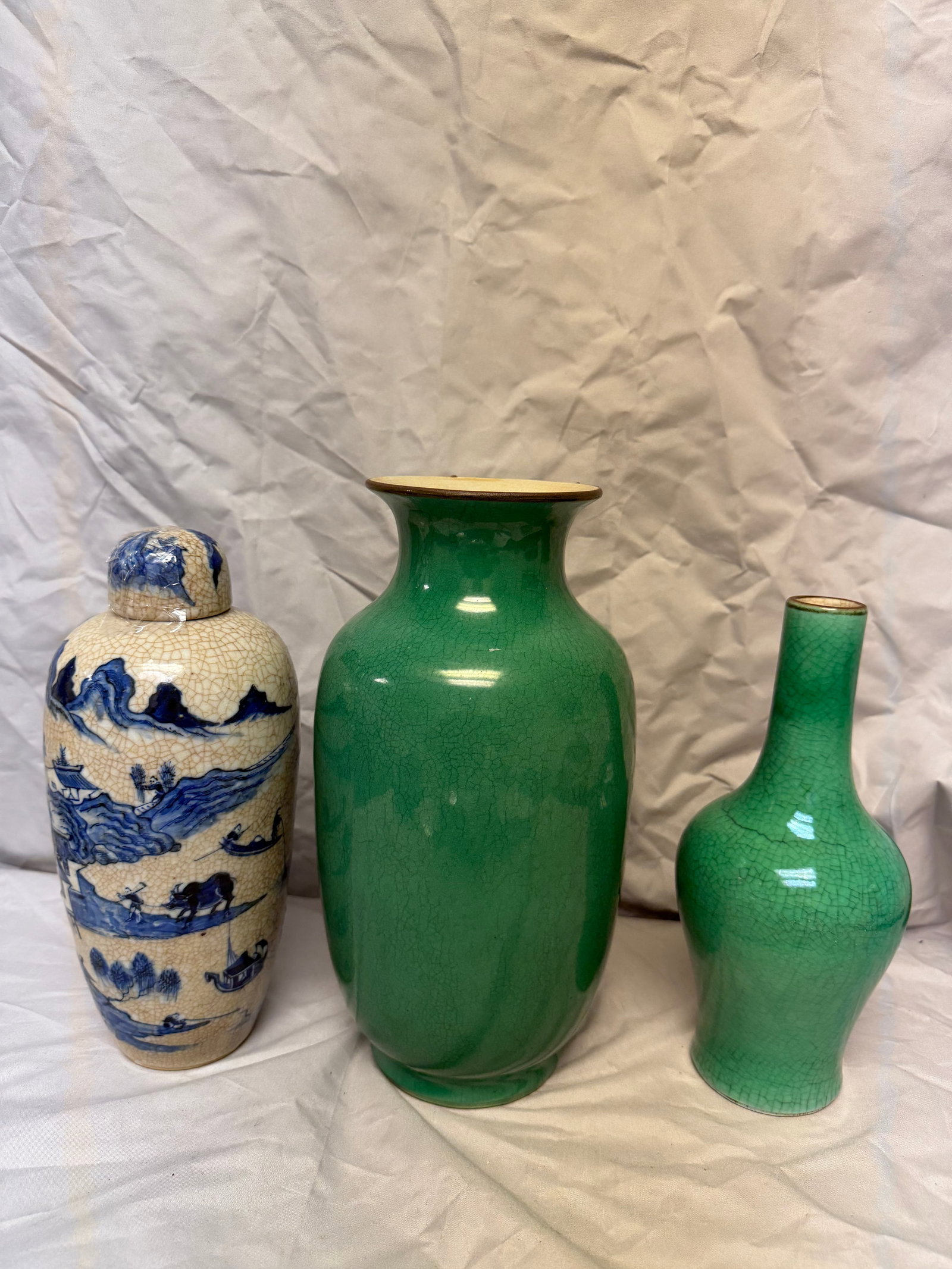 Set Of 3 Chinese Crack Glazed Porcelain Vases (1 of 10)