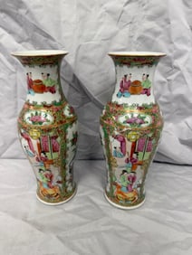 Pair Of Chinese Antique Enameled Famille Rose Porcelain Vases