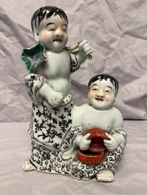 Chinese Famille Rose Porcelain Figures 2 Kids