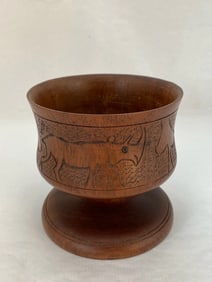 African carved wooden vase plant holder