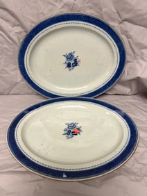 Pair Of Chinese Antique Blue And White Large Plates