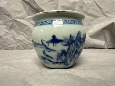 Chinese Blue And White Landscape Porcelain Small Jar
