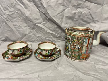 Set Of Chinese Famille Rose Porcelain Teapot And Cups