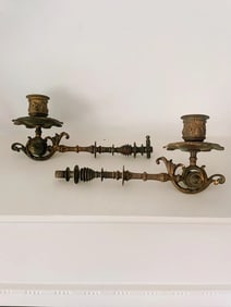 Pair of Antique Brass Swing Arm Wall Sconces, Victorian Matching Pair