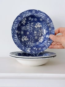 3 x Royal Tudor Ware Blue & White Floral Dessert Bowls