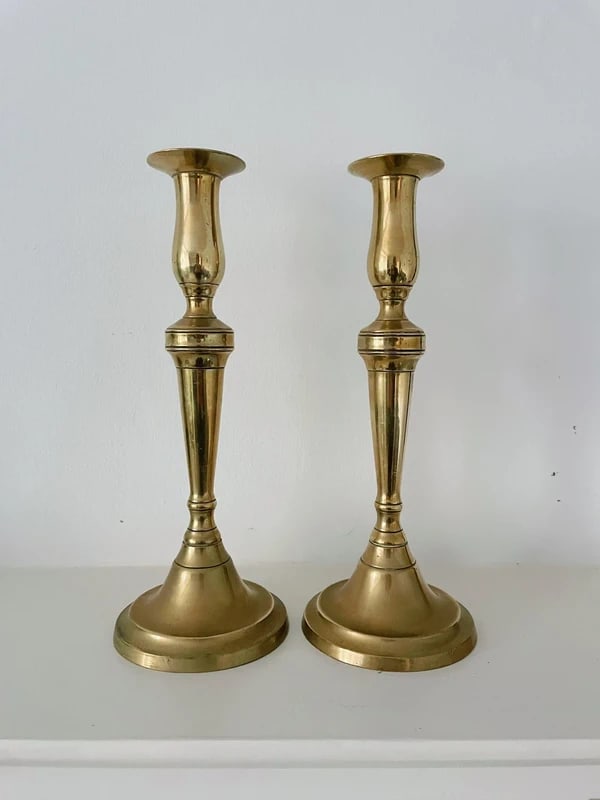 Pair of Vintage Brass Large Candlesticks: Size: 9.5in / Provenance: From Towson MD collector. We can offer Affordable, Reliable packing and shipping to all over the world for most items, generally save 10% than UPS store or more, feel free to