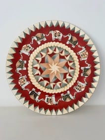 Christina Tomlinson Designs Hand-Painted Elephant Plate, India Red Gold Boho VGC