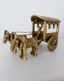 Brass Bullock Carriage, Bull Cart Ornament Statue Hindu India Boho