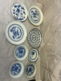 Set Of 8 Chinese Blue And White Porcelain Plates