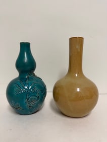 Set Of 2 Chinese blue and yellow glazed porcelain vases